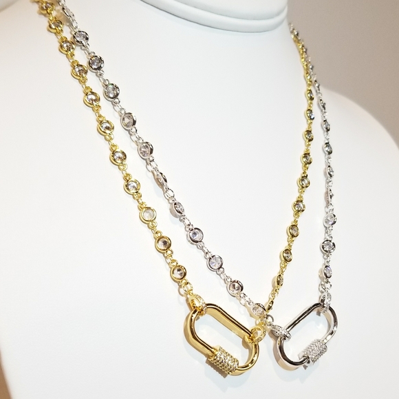 CZ Oval Carabiner Lock Pendant Charm Necklace NEW - Picture 8 of 11